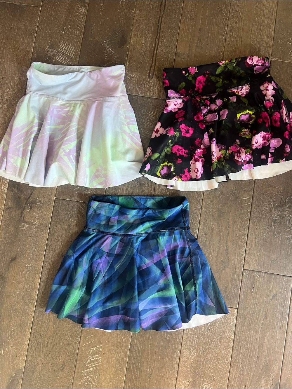 Old Navy girls Skater Skirt Bundle - White, Black Floral, and Blue-Green Print